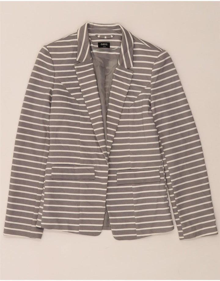 Oasis Chaqueta tipo blazer abierta para mujer UK 8 Small Gris Poliéster a rayas