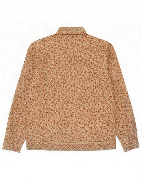 Vintage mujer camisa blusa Reino Unido 14 poliéster floral beige medio