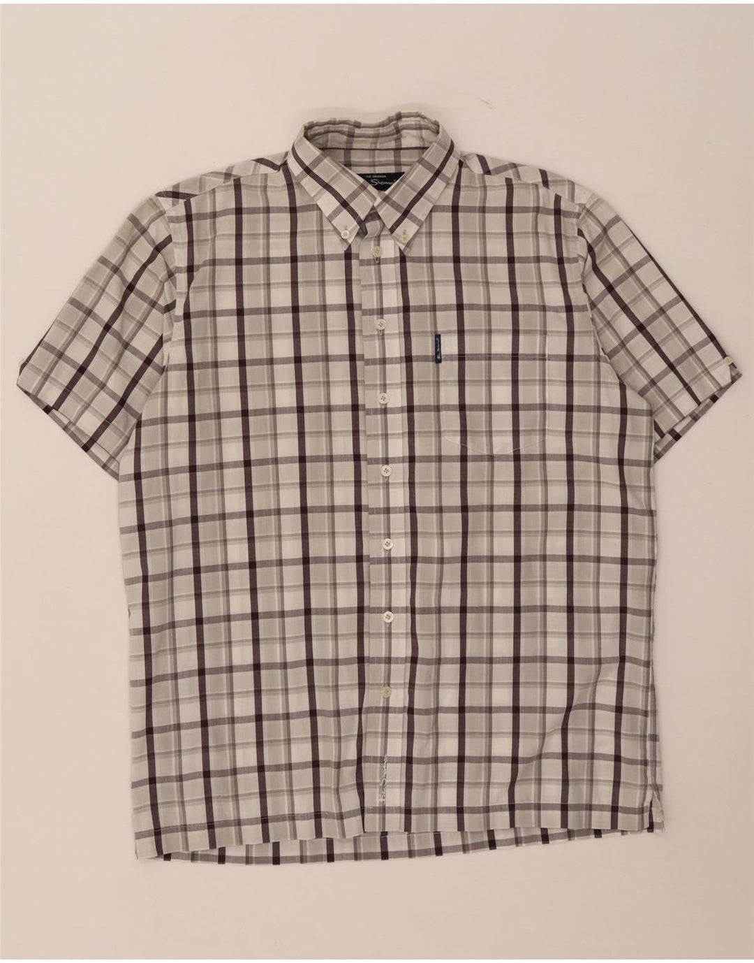Ben Sherman Camisa de manga corta para hombre de algodón a cuadros gris medio