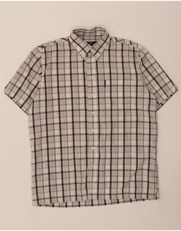 Ben Sherman Camisa de manga corta para hombre de algodón a cuadros gris medio