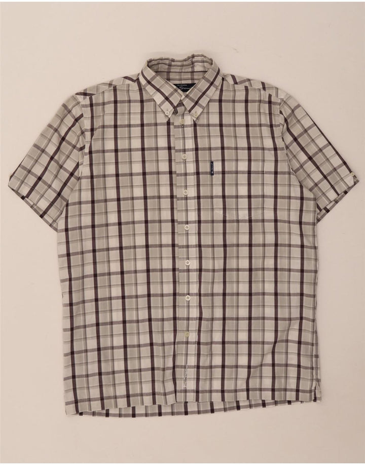 Ben Sherman Camisa de manga corta para hombre de algodón a cuadros gris medio