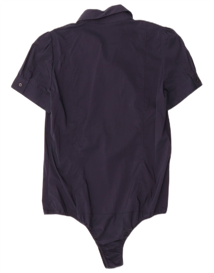 Atos Lombardini Body camisero con volantes en la parte delantera para mujer IT 46 Large Azul marino