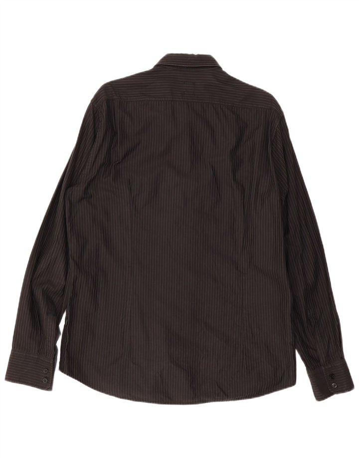 Hugo Boss Hombre Camisa entallada Grande Algodón a rayas negras