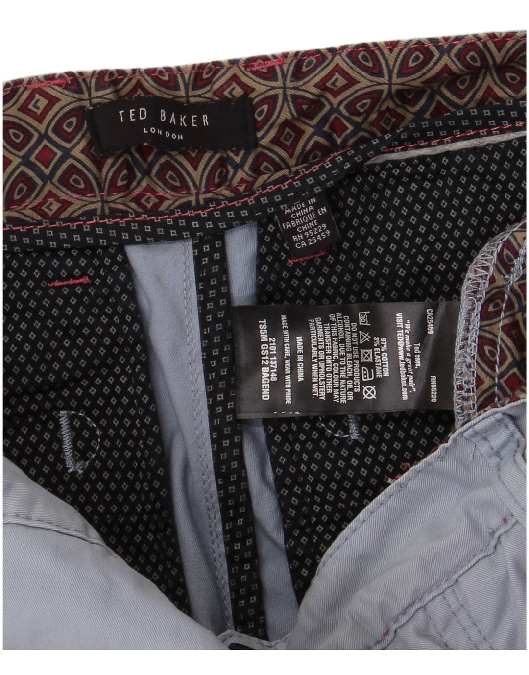 TED BAKER Pantalones cortos chinos para hombre W32 Algodón azul medio