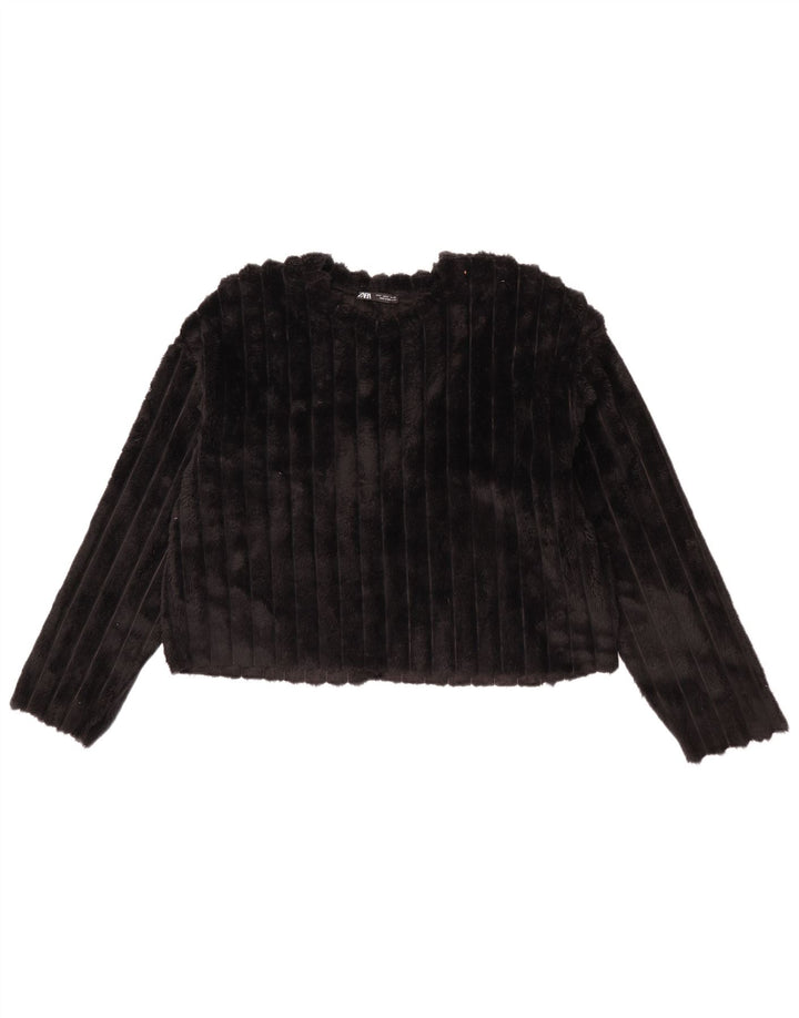 Zara Mujer Crop Jersey De Forro Extragrande UK 8 Small Poliéster Negro