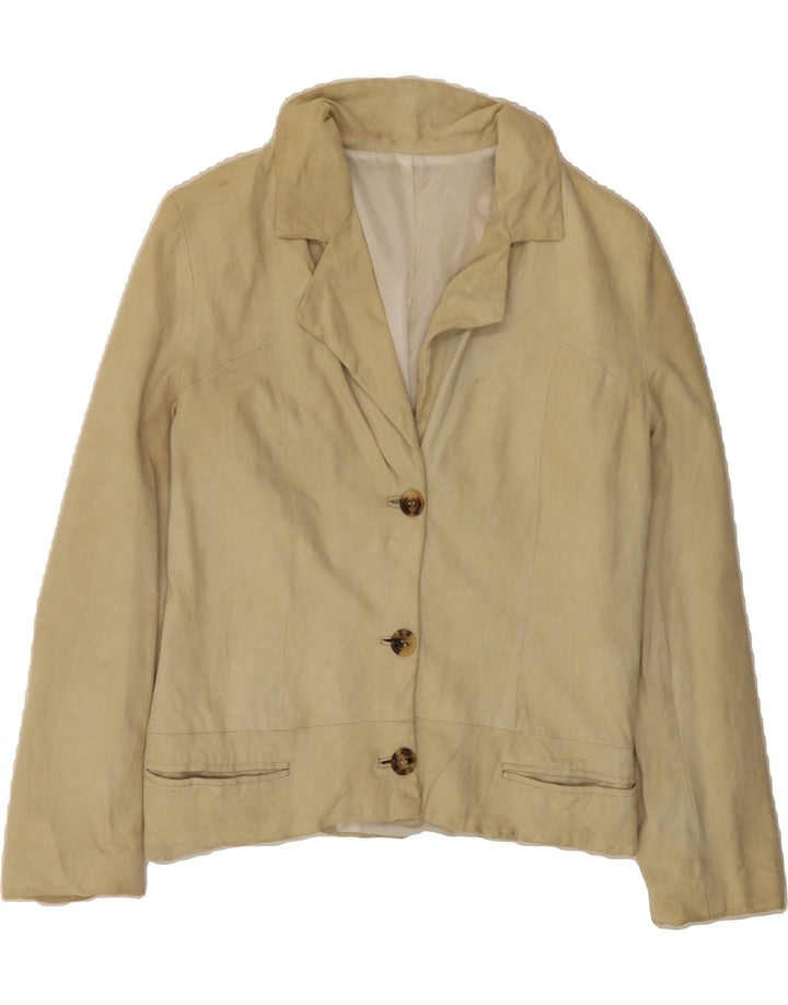 VINTAGE Womens Suede 3 Button Blazer Jacket IT 44 Medium Beige Leather Vintage Vintage and Second-Hand Vintage from Messina Hembry 