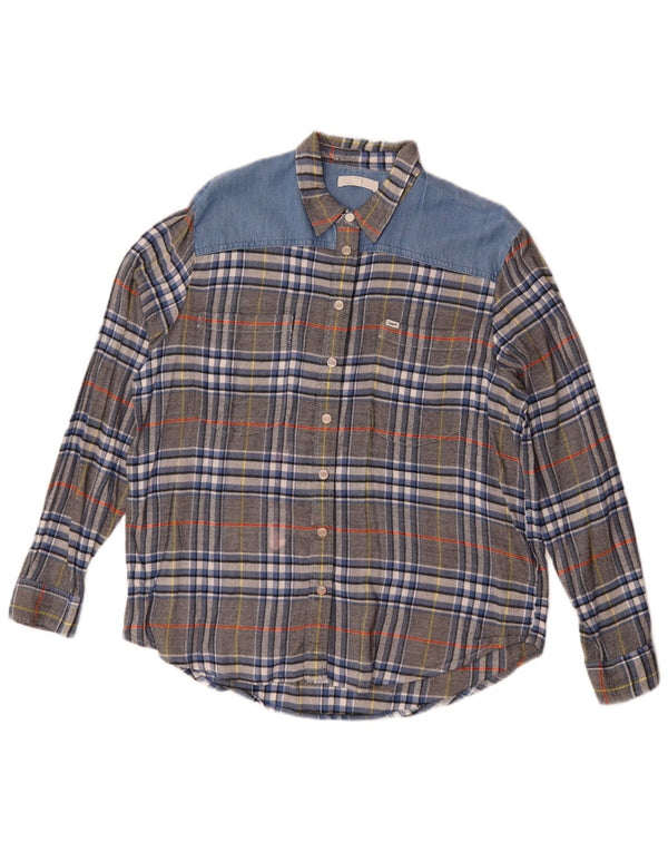 Camisa de franela para mujer Lee UK 46 Large Grey Plaid Viscose
