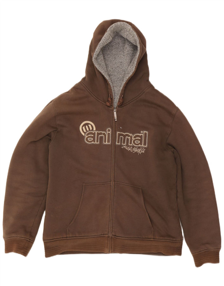 ANIMAL Suéter con capucha y cremallera gráfica para hombre Algodón marrón grande