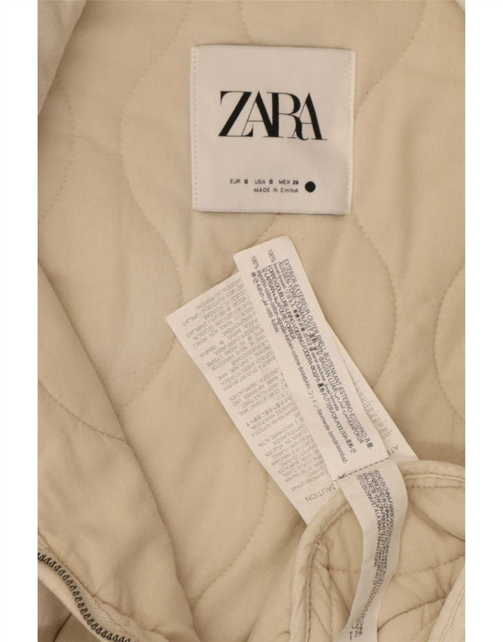 Zara Mujer Chaqueta Acolchada Extragrande UK 10 Small Algodón Beige
