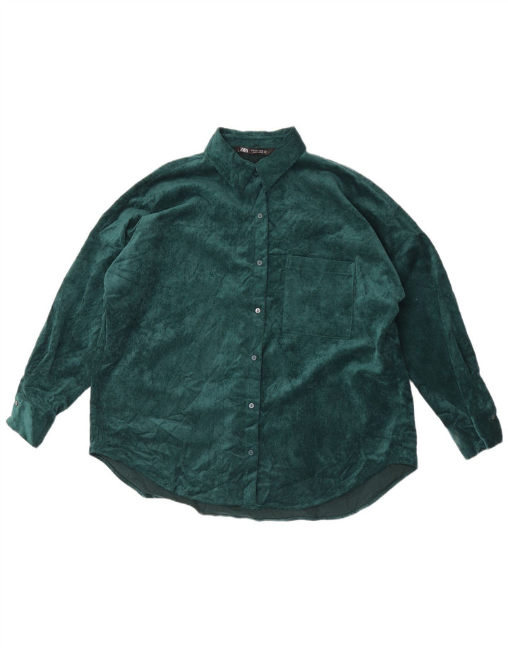Zara Mujer Camisa De Pana Extragrande UK 44 Poliéster Verde Medio