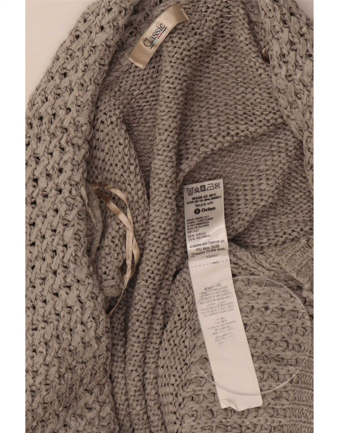 Marks & Spencer Suéter Cárdigan Abierto Clásico para Mujer UK 46 Grande Gris