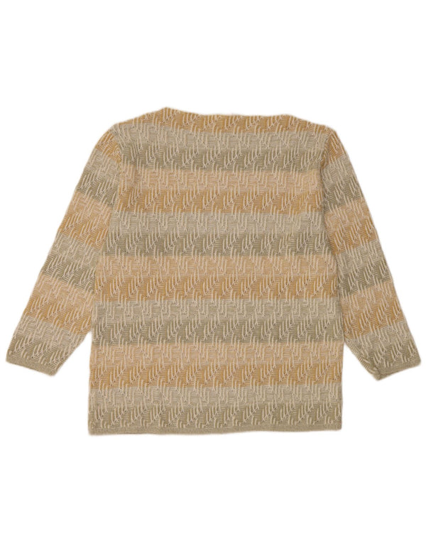 Vintage mujer barco cuello jumper suéter Reino Unido 14 acrílico geométrico beige grande