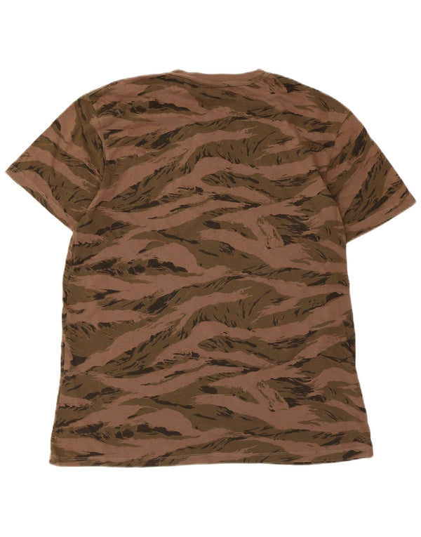 All Saints Hombre Regular Fit Camiseta Top Algodón Estampado Animal Marrón Medio