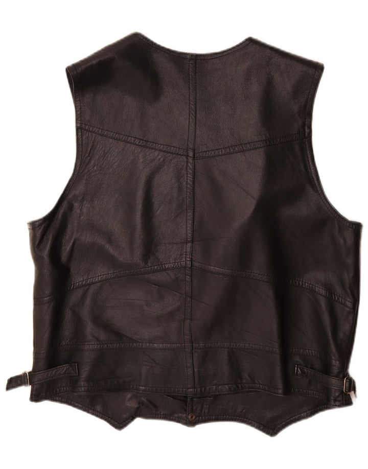 VINTAGE Chaleco de cuero para hombre grande negro