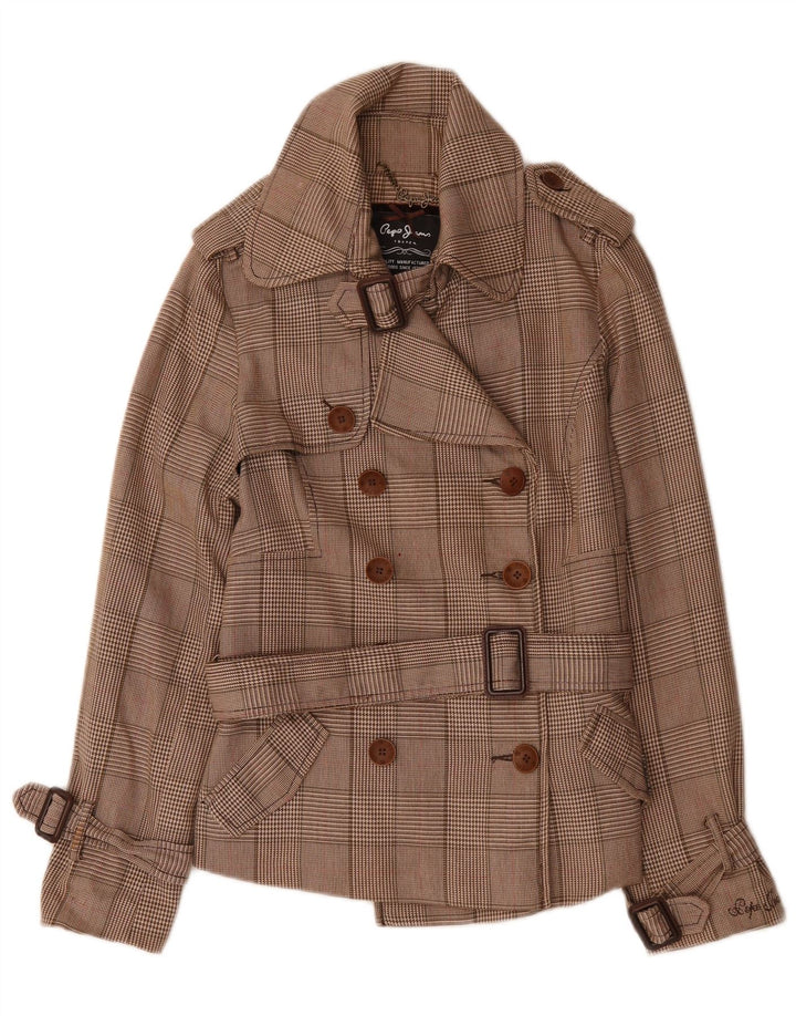 PEPE Jeans Chaquetón con cinturón para mujer UK 44 Algodón de pata de gallo marrón medio