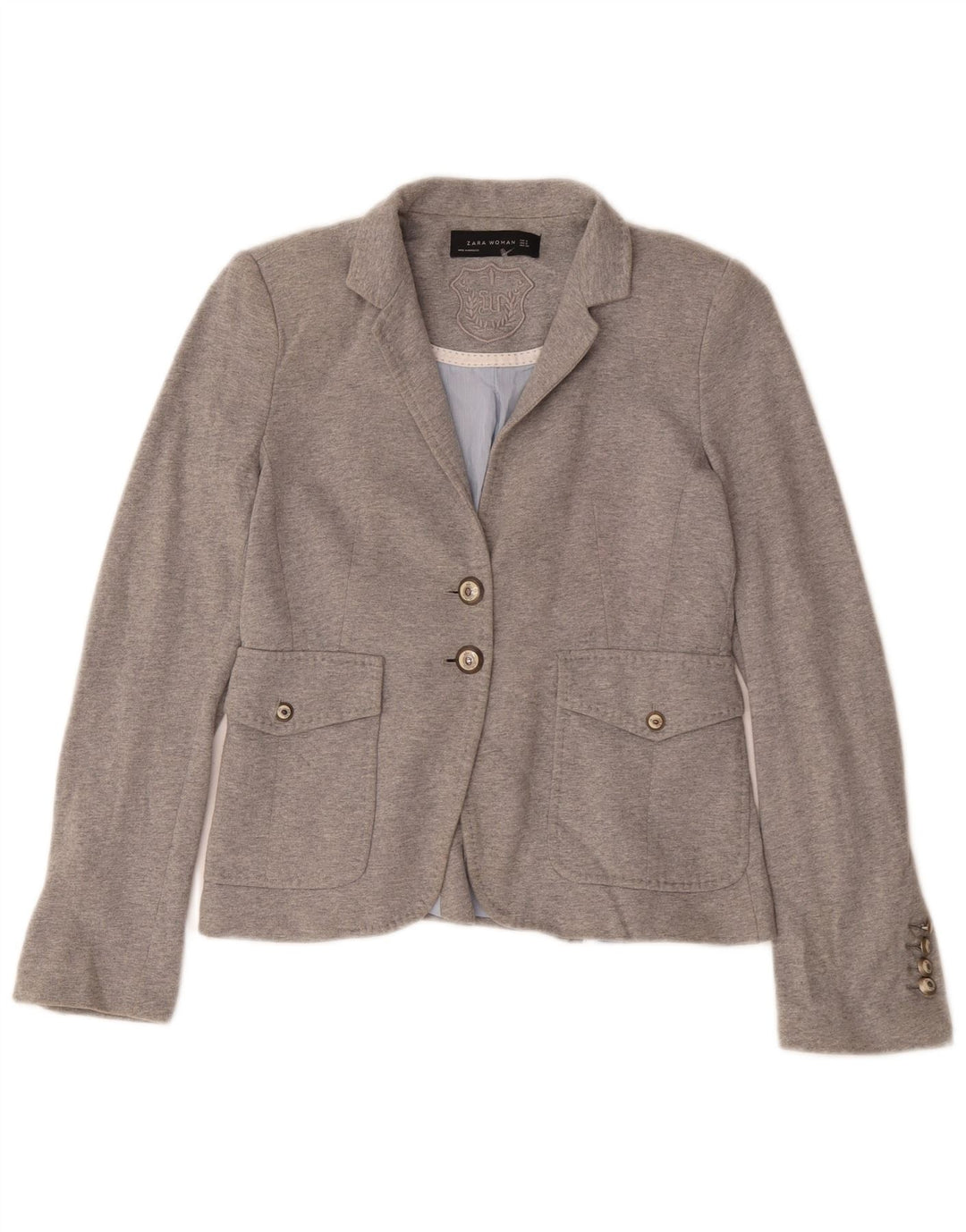 Zara Mujer Chaqueta Blazer De 2 Botones UK 10 Small Gris Poliéster