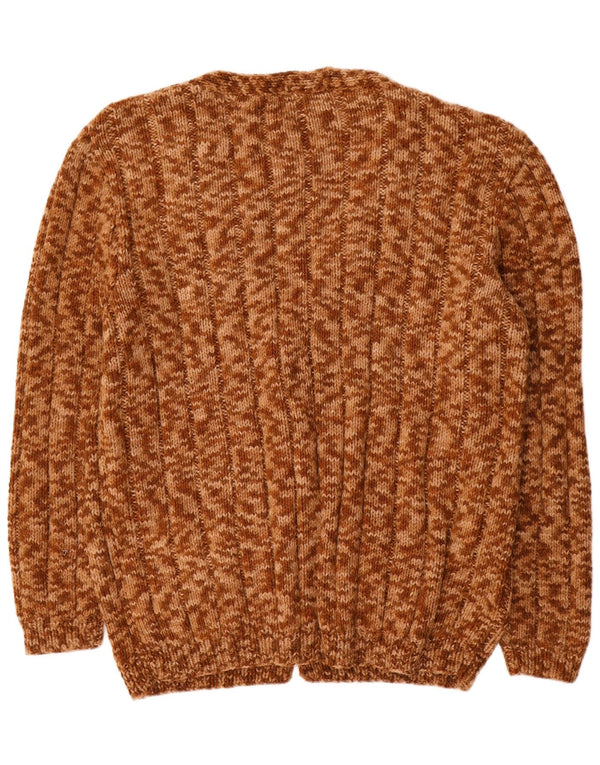 Vintage hombres Cardigan suéter XL marrón moteado