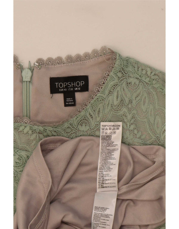 Topshop Vestido acampanado de encaje con manga 3/4 para mujer UK 42 Nylon floral verde medio