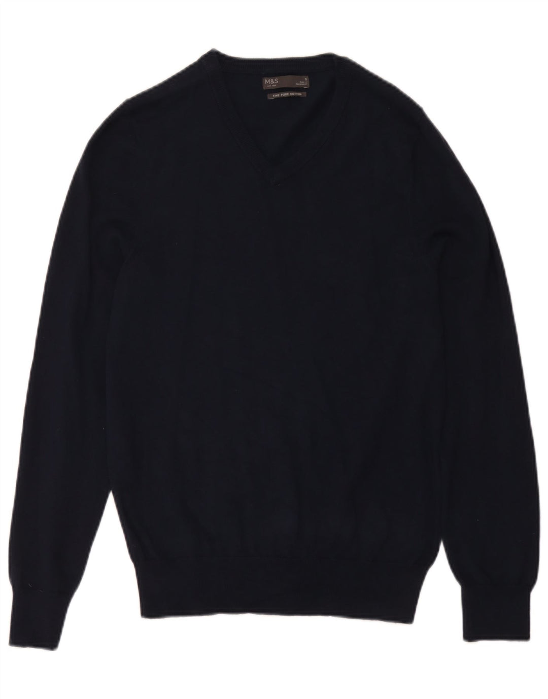 Marks & Spencer - Jersey con cuello en V para hombre, talla pequeña, algodón azul marino
