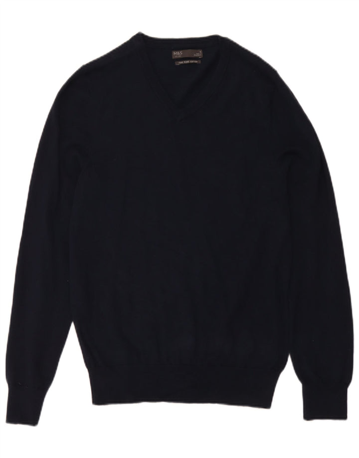 Marks & Spencer - Jersey con cuello en V para hombre, talla pequeña, algodón azul marino