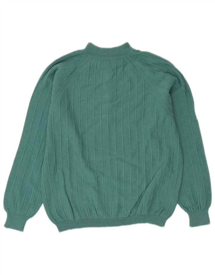 VINTAGE Mujer Botón Cuello Jersey Suéter Reino Unido 14 Verde Medio