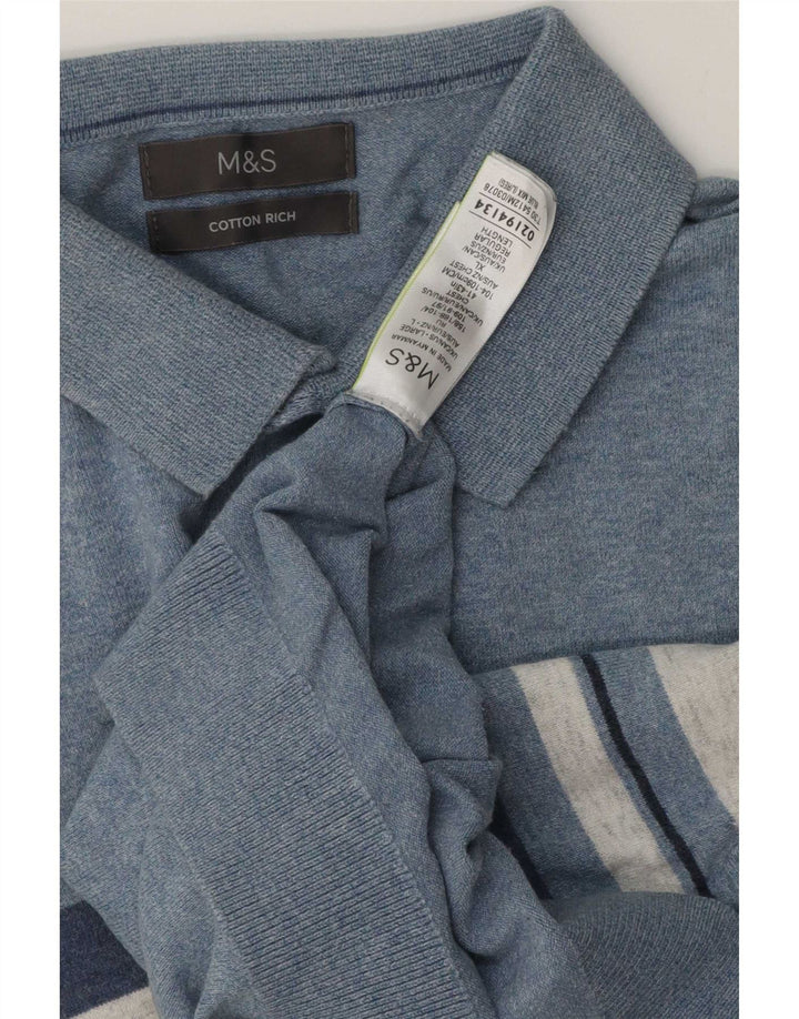 Marks & Spencer Polo para hombre de algodón a rayas azules grandes