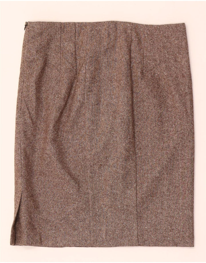 Benetton Falda Mini Recta IT 42 Medium W28 Lana Moteada Marrón