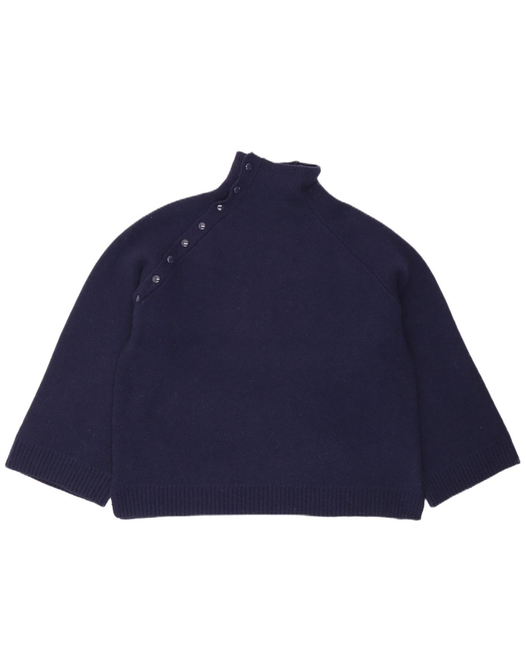 Zara Mujer Oversize Cuello Alto Jersey Jersey UK 10 Small Azul Marino Lana
