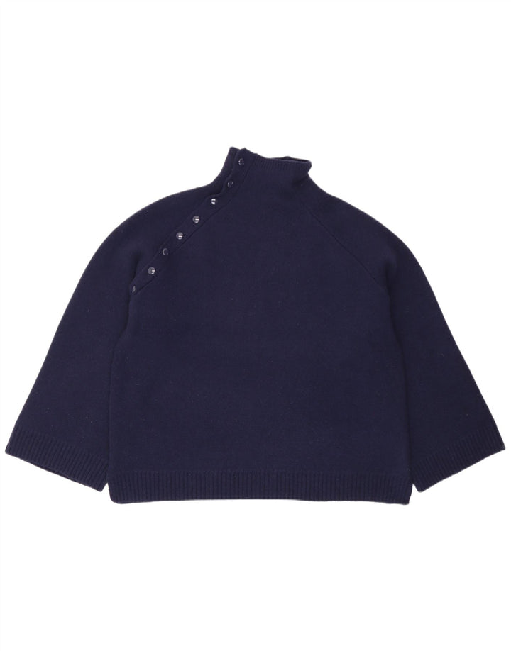 Zara Mujer Oversize Cuello Alto Jersey Jersey UK 10 Small Azul Marino Lana