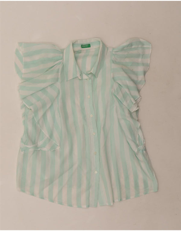 Benetton Blusa Sin Mangas Mujer UK 46 Large Lyocell De Rayas Verdes