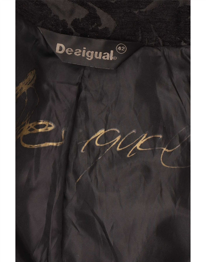Desigual Mujer Regular Fit Abrigo EU 42 Grande Negro Floral Moderno