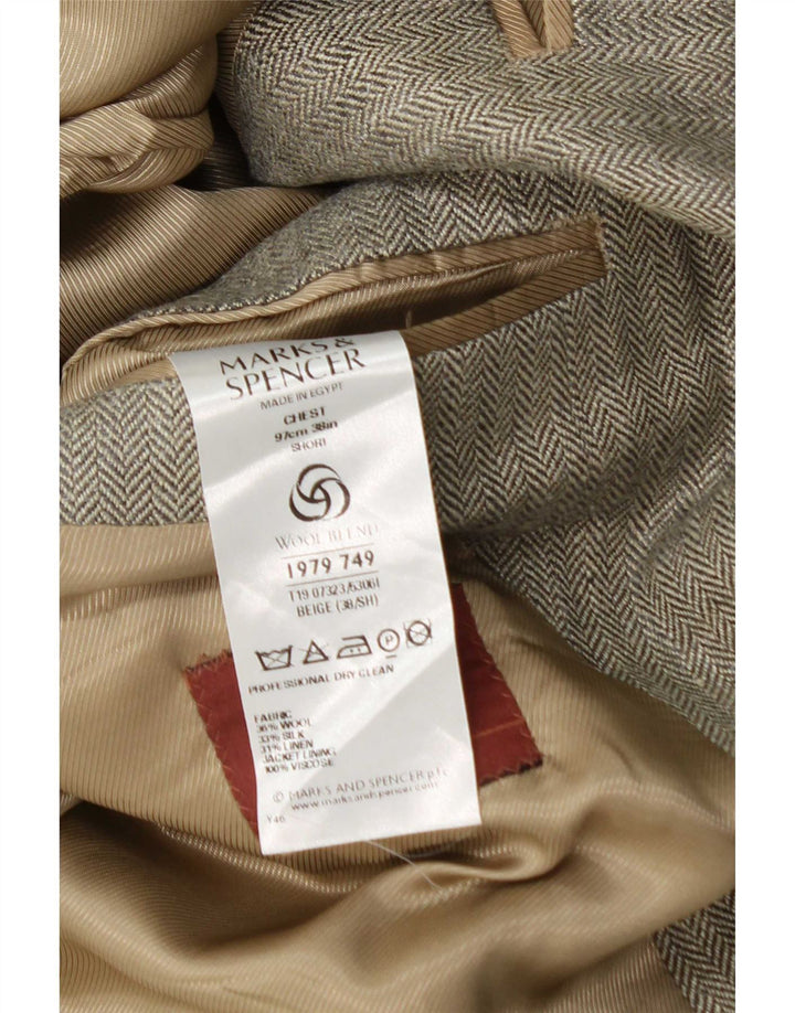 Marks & Spencer Chaqueta tipo blazer para hombre UK 38 Lana en espiga beige mediana