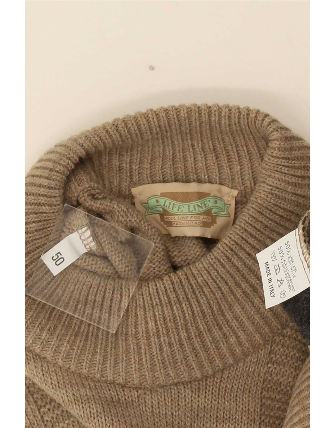 Jersey Life Line Hombre Cuello Redondo IT 50 Lana Geométrica Beige Medio