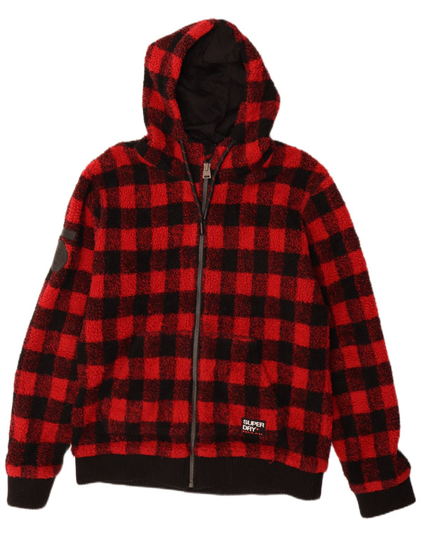 Superdry Chaqueta polar con capucha para hombre UK 44 2XL Poliéster a cuadros rojo