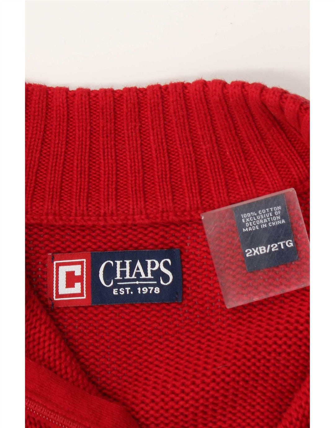 Chaps Suéter tipo jersey con cuello y cremallera para hombre 2XL Algodón rojo