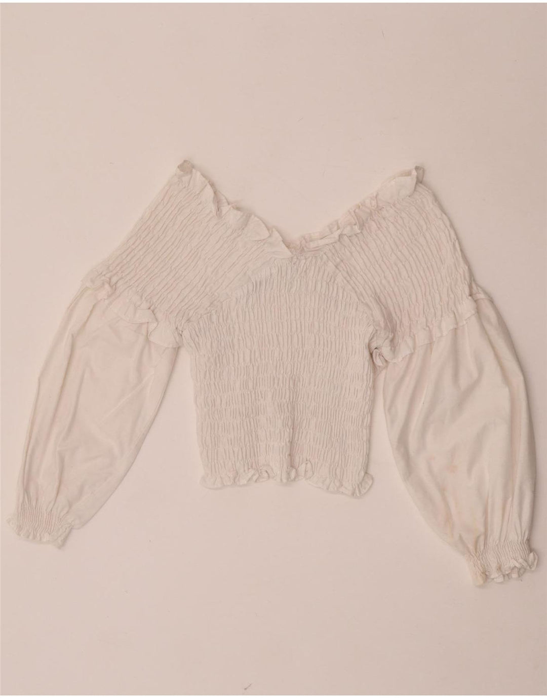 Zara Top corto de manga larga con hombros descubiertos para mujer UK 40 Medium White