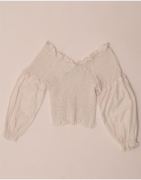 Zara Top corto de manga larga con hombros descubiertos para mujer UK 40 Medium White