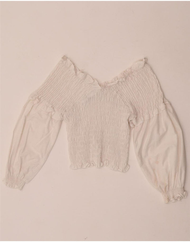 Zara Top corto de manga larga con hombros descubiertos para mujer UK 40 Medium White
