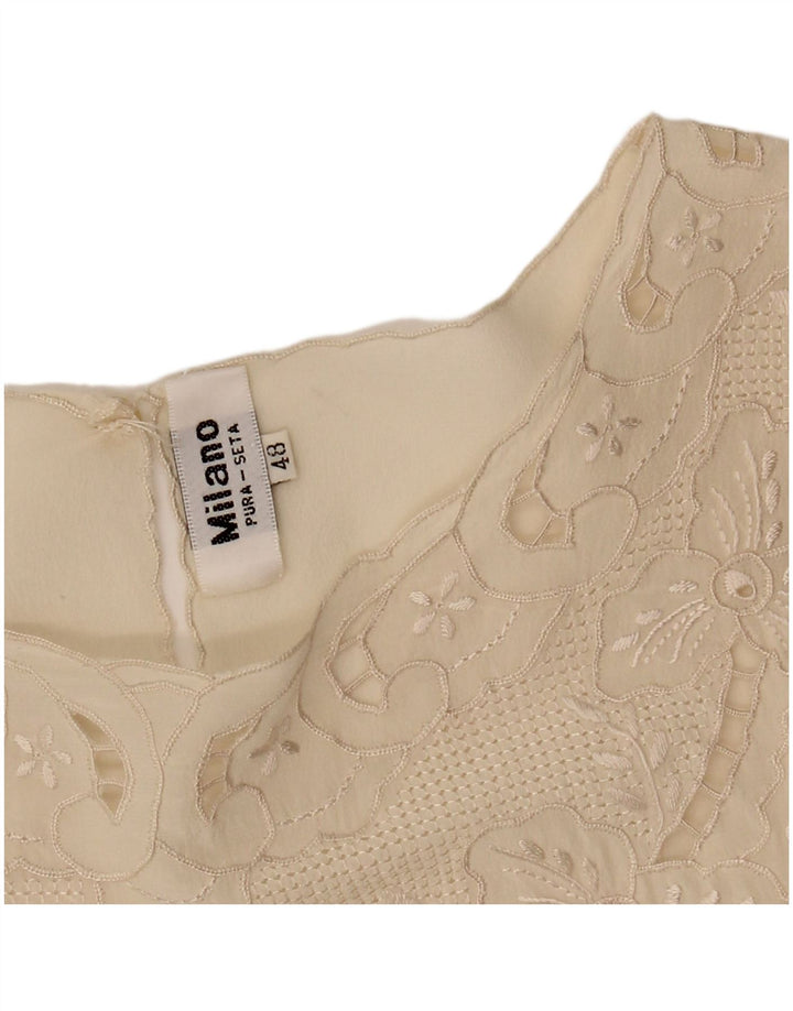 Blusa vintage para mujer Top IT 48 XL de seda blanca