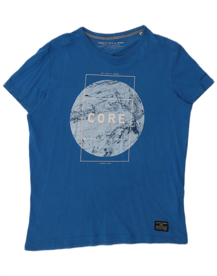 Jack & Jones Hombre Camiseta Gráfica Top Algodón Azul Medio