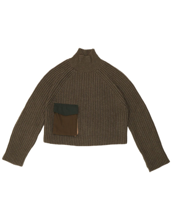 Zara Mujer Crop Oversize Cuello Alto Jersey Jersey UK 10 Small Caqui