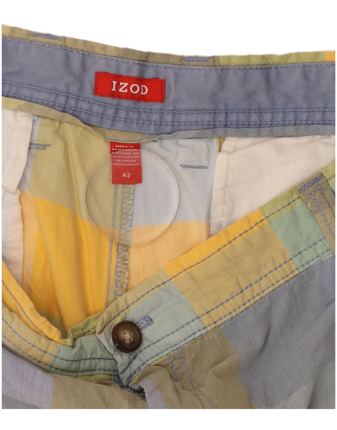 Izod Pantalones cortos chinos para hombre W42 2XL Algodón a cuadros multicolor