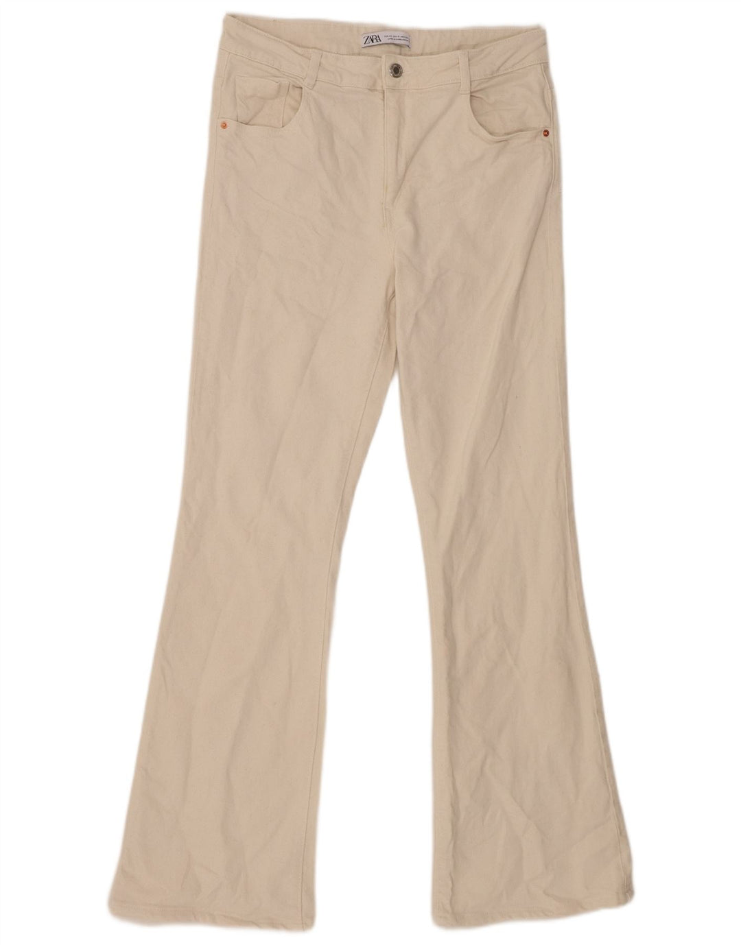 Zara Jeans Acampanados Para Mujer EU 42 Large W32 L31 Algodón Beige