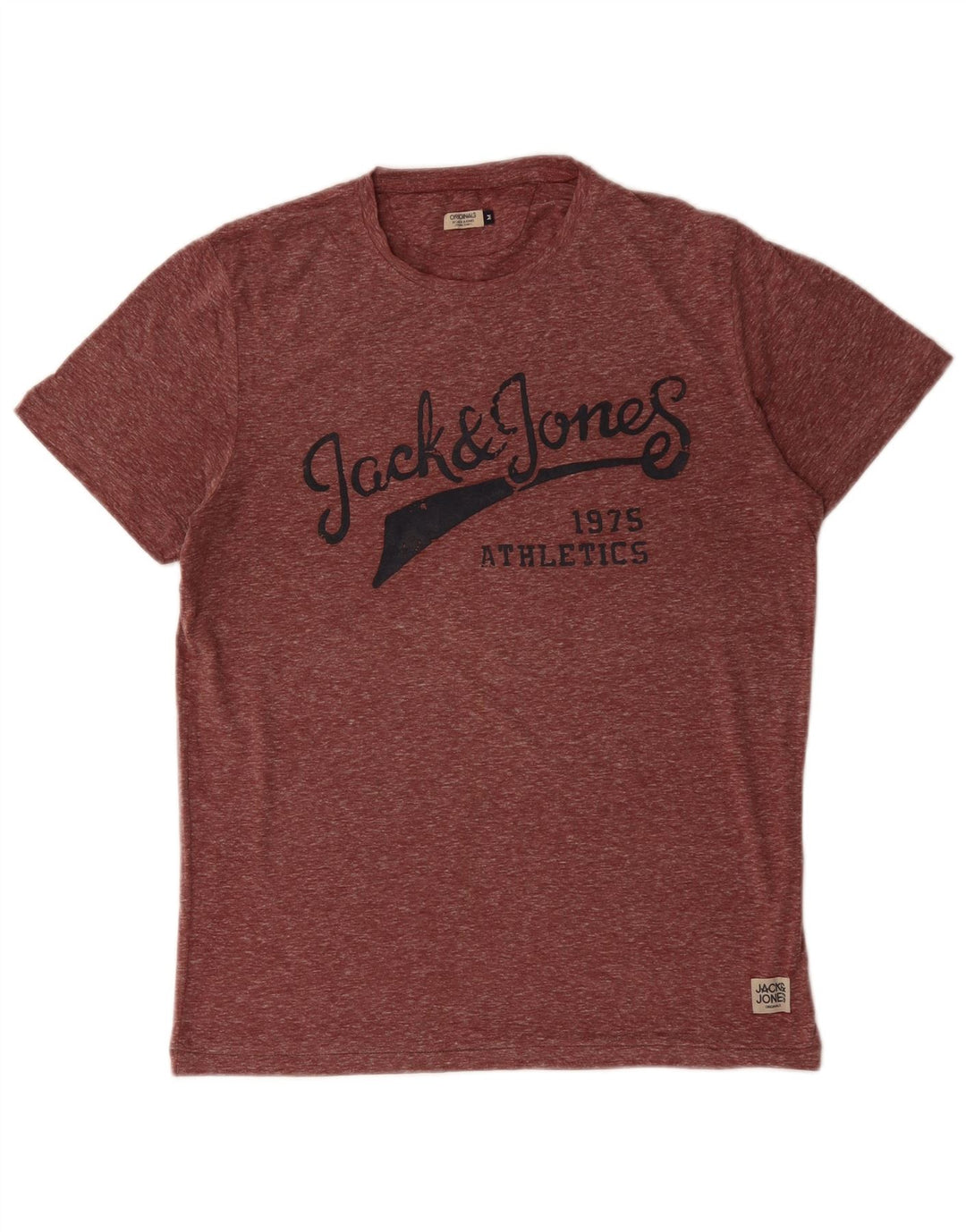 JACK & JONES Hombre Camiseta gráfica Top Medium Borgoña Moteado Poliéster