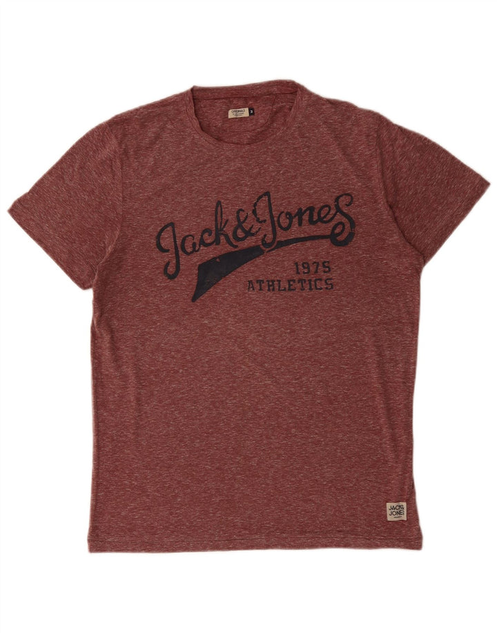 JACK & JONES Hombre Camiseta gráfica Top Medium Borgoña Moteado Poliéster