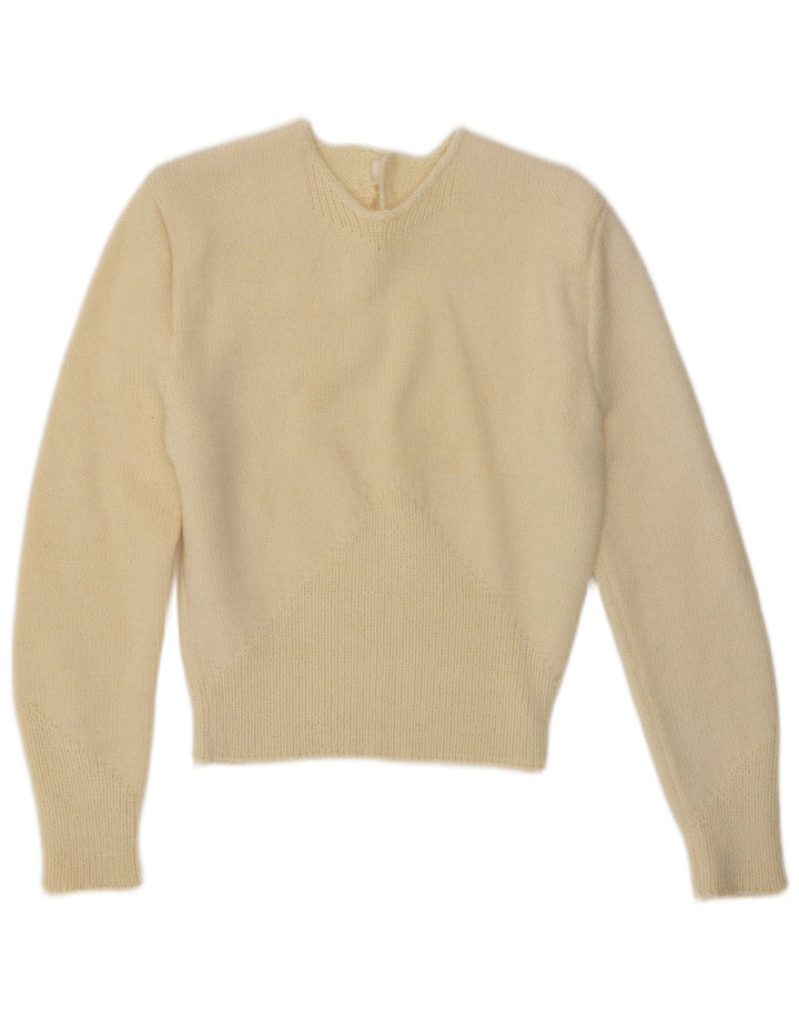 VINTAGE Mujer Crew Neck Jumper Suéter Reino Unido 10 Pequeño Blanco Apagado