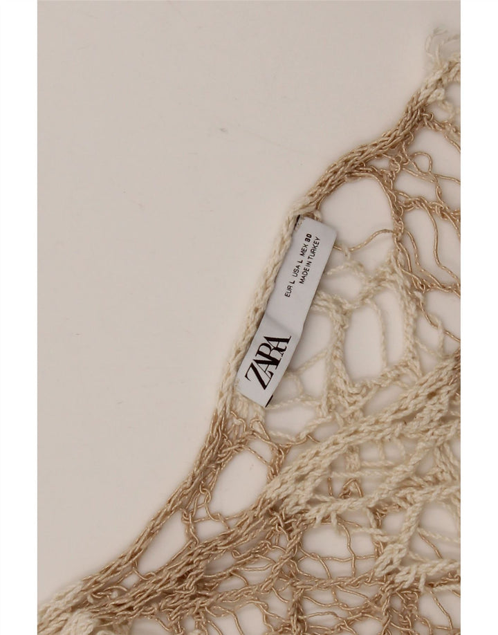 Zara Mujer Poncho De Ganchillo Top UK 46 Grande Beige