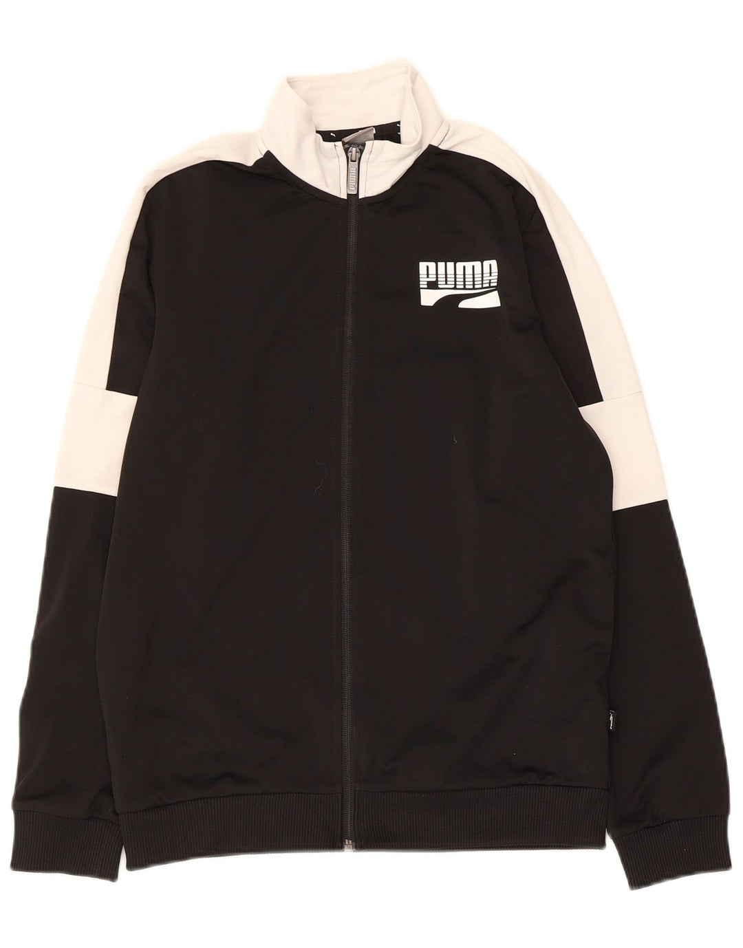 PUMA Boys Graphic Tracksuit Top Jacket 13-14 Years Black Colourblock