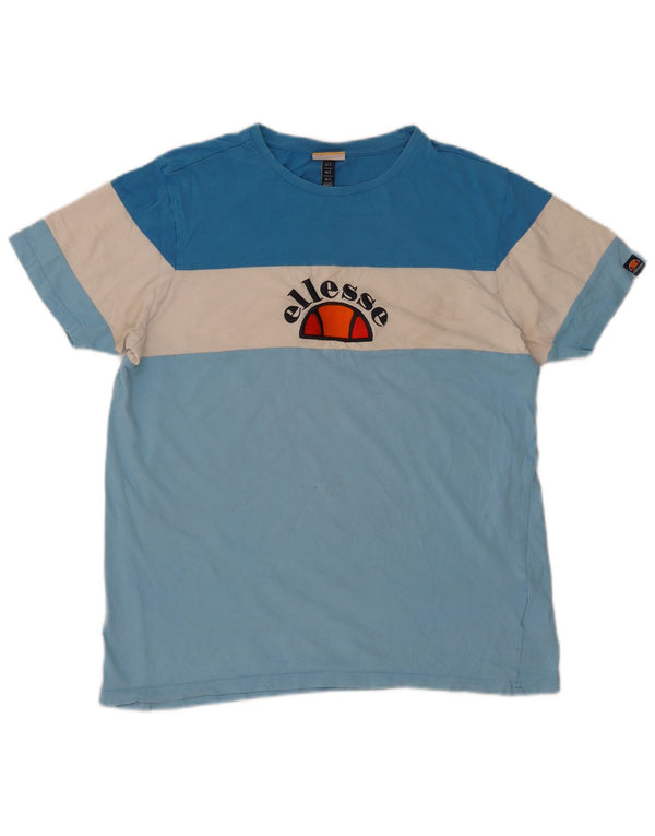 ELLESSE Hombre Camiseta Gráfica Top Grande Azul Colorblock Algodón