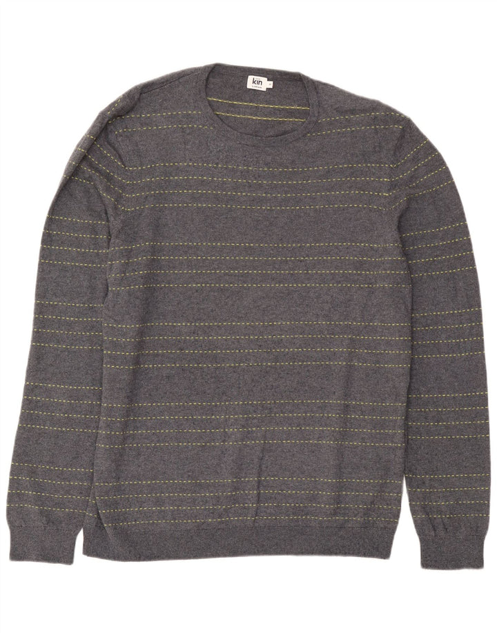 John Lewis Jersey de cuello redondo para hombre de algodón a rayas azul medio